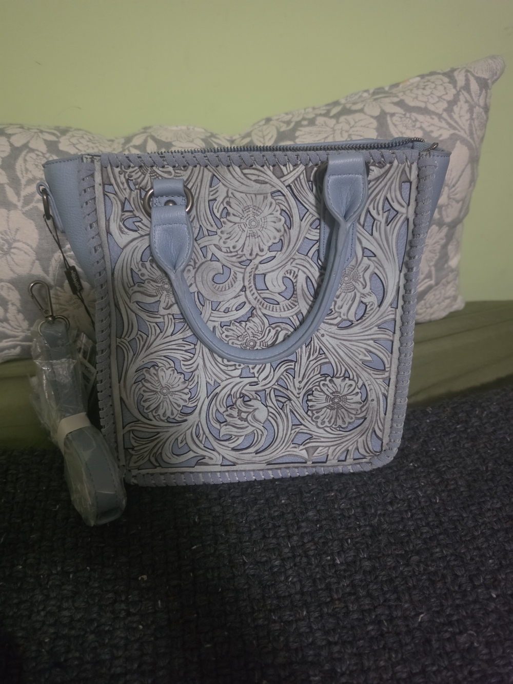 Trinity Ranch Light Blue Floral Embossed Tote Bag